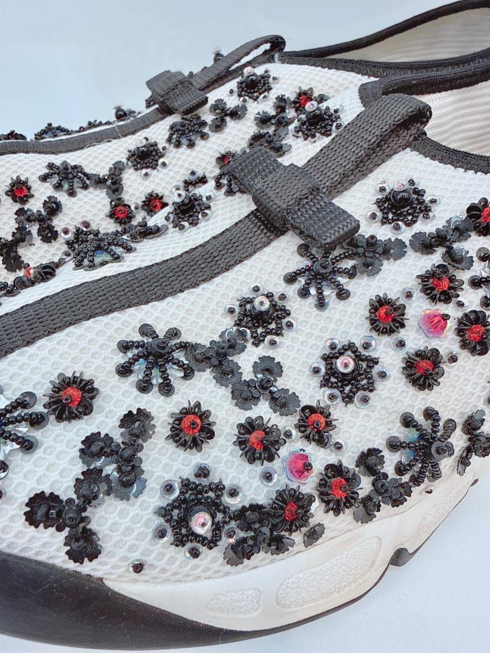 WHITE MESH FUSION EMBELLISHED SLIP ON SNEAKERS 40.5