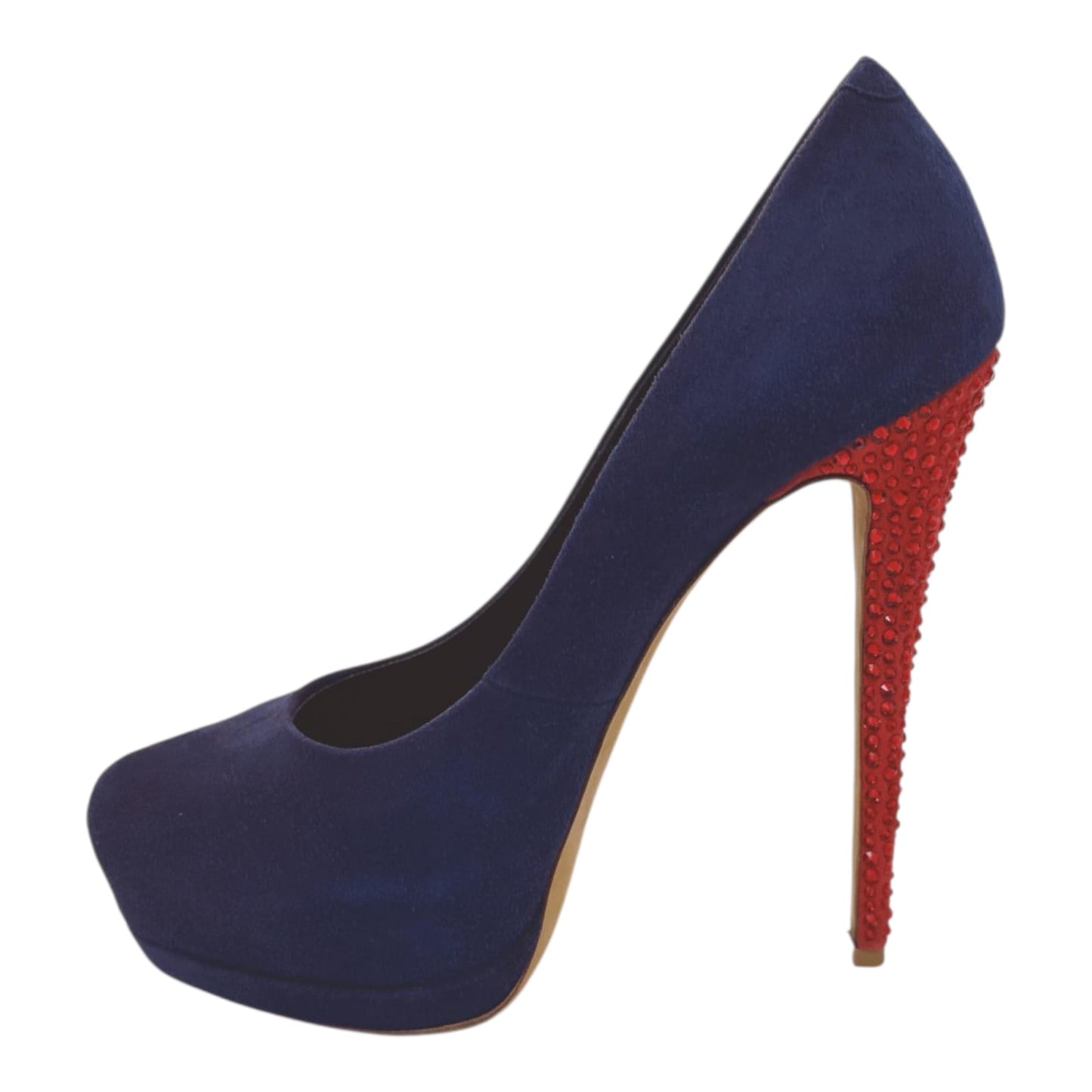 PURPLE AND RED CRYSTAL STUDDED SUEDE PLATFORM PUMPS 39.5