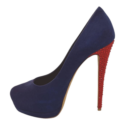 PURPLE AND RED CRYSTAL STUDDED SUEDE PLATFORM PUMPS 39.5