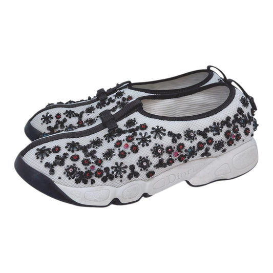 WHITE MESH FUSION EMBELLISHED SLIP ON SNEAKERS 40.5