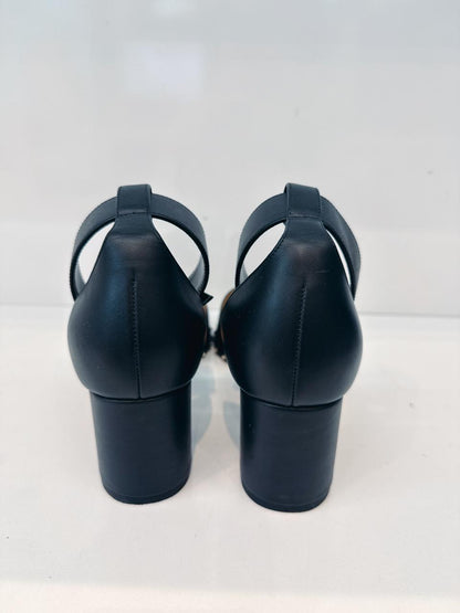 BLACK LEATHER ROCKSTUD SANDALS 40.5