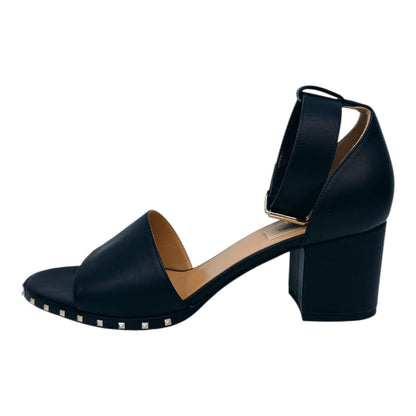 BLACK LEATHER ROCKSTUD SANDALS 40.5