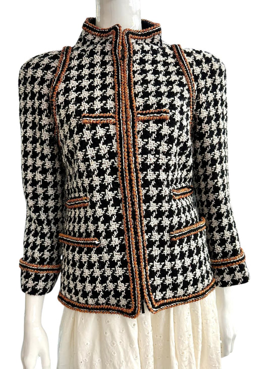 BLACK WHITE ORANGE GLITTER HOUNDSTOOTH RUNWAY 2017 JACKET 40