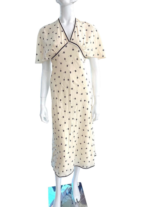 IVORY BLACK PRINTED SILK MIDI DRESS 38