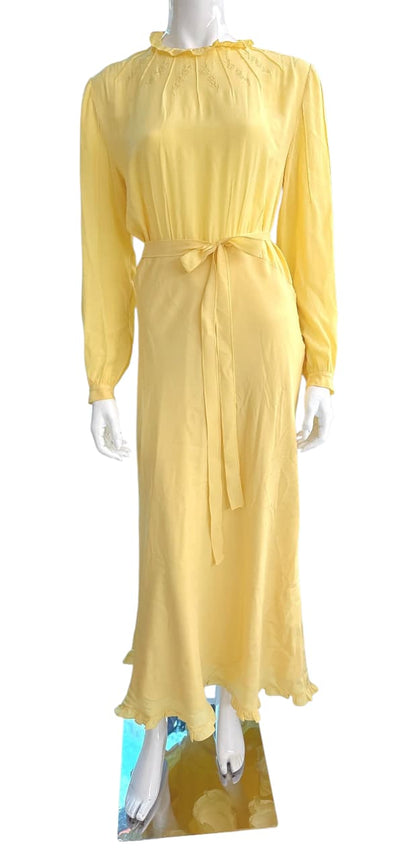 YELLOW LONG SLEEVES SILK MIDI DRESS 44