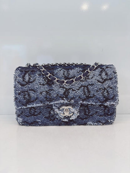 BLUE SEQUINS CC FLAP BAG SILVER HARDWARE
