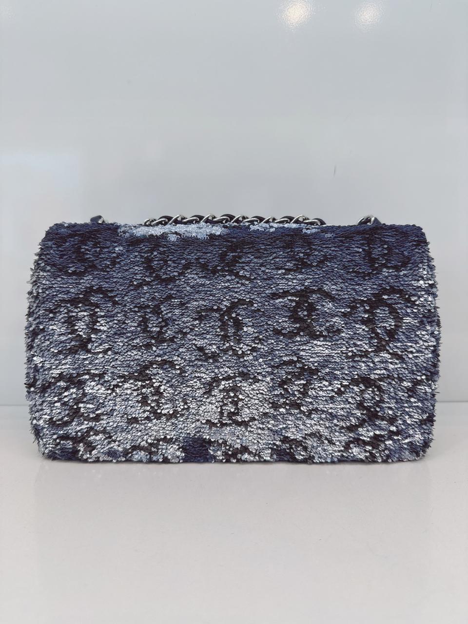 BLUE SEQUINS CC FLAP BAG SILVER HARDWARE