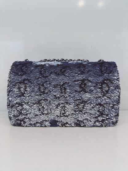 BLUE SEQUINS CC FLAP BAG SILVER HARDWARE