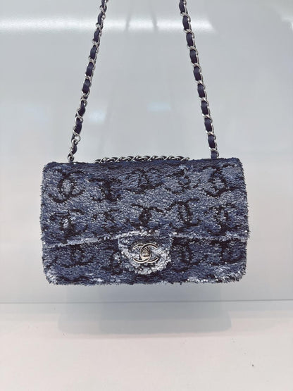BLUE SEQUINS CC FLAP BAG SILVER HARDWARE
