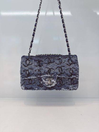 BLUE SEQUINS CC FLAP BAG SILVER HARDWARE