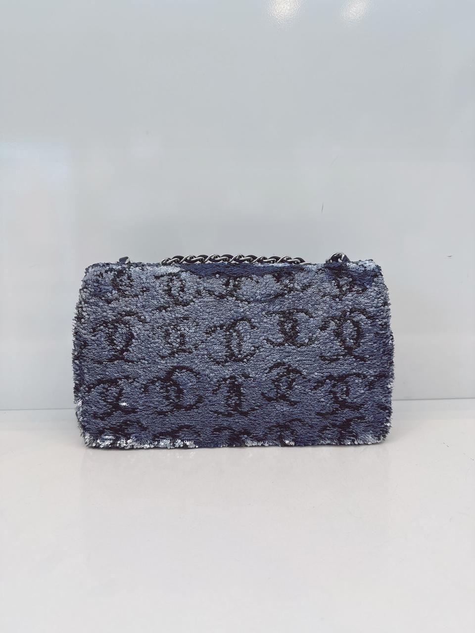 BLUE SEQUINS CC FLAP BAG SILVER HARDWARE