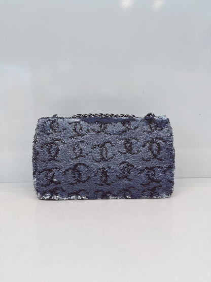 BLUE SEQUINS CC FLAP BAG SILVER HARDWARE
