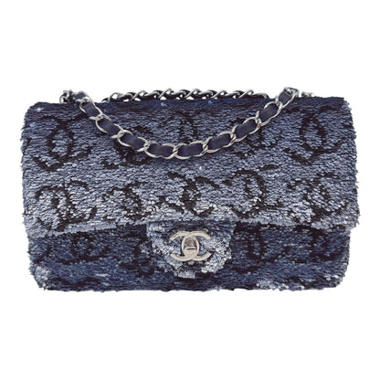 BLUE SEQUINS CC FLAP BAG SILVER HARDWARE