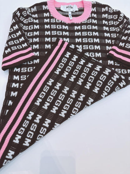 BLACK PINK KNITTED LOGO PATTERN T-SHIRT S