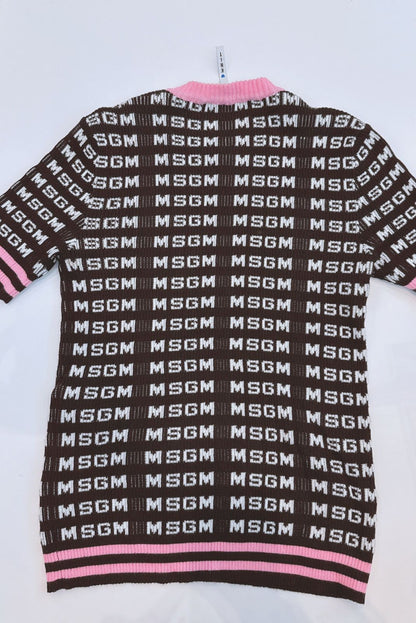 BLACK PINK KNITTED LOGO PATTERN T-SHIRT S