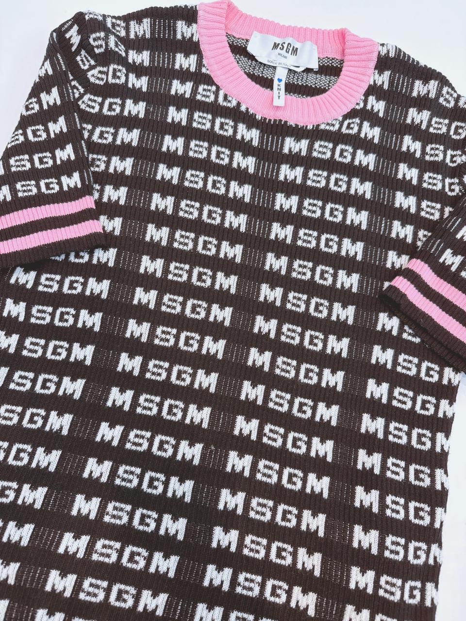 BLACK PINK KNITTED LOGO PATTERN T-SHIRT S