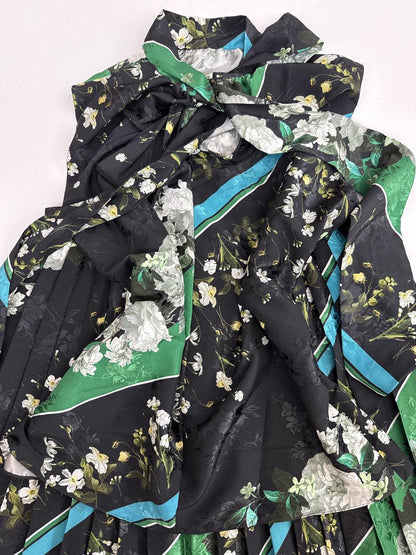 BLACK MULTICOLOR FLORAL PRINT TOP AND SKIRT SET 38/36