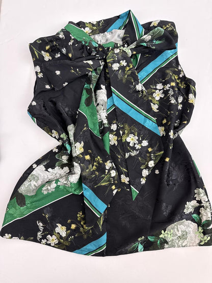 BLACK MULTICOLOR FLORAL PRINT TOP AND SKIRT SET 38/36