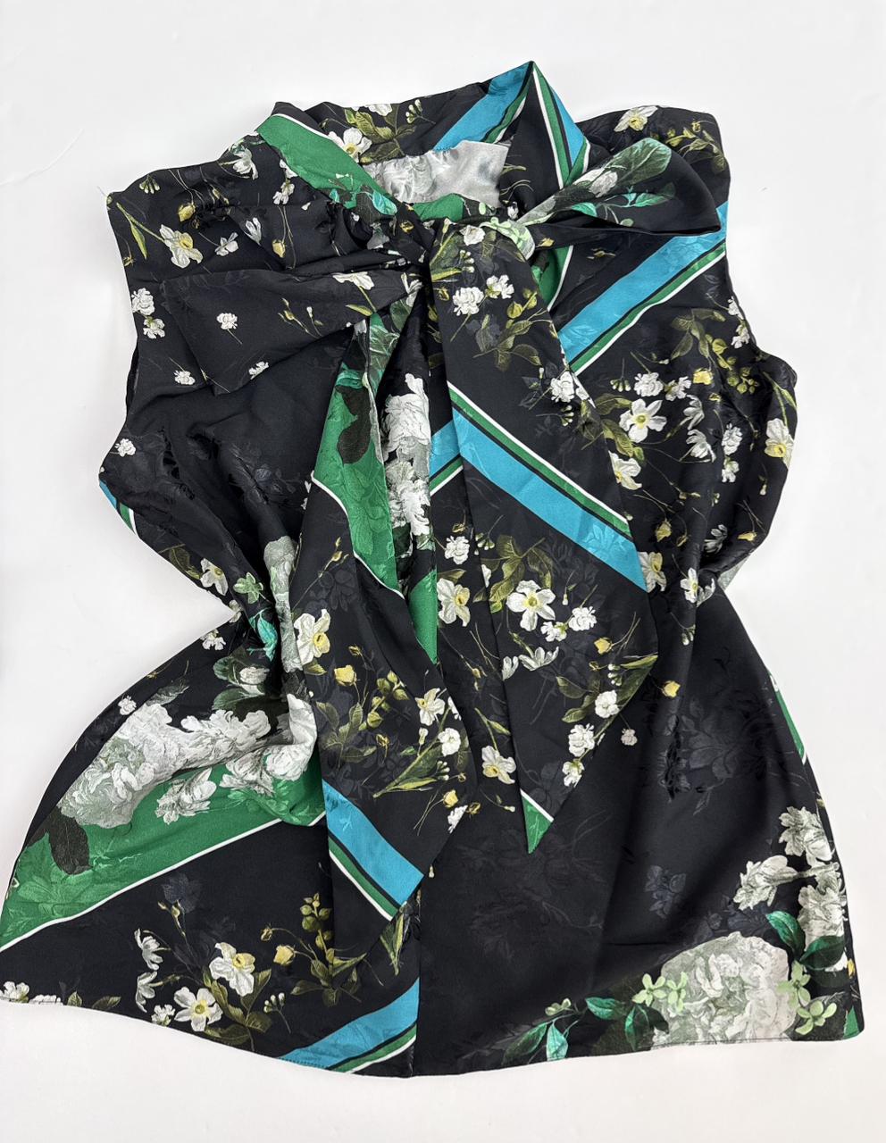 BLACK MULTICOLOR FLORAL PRINT TOP AND SKIRT SET 38/36