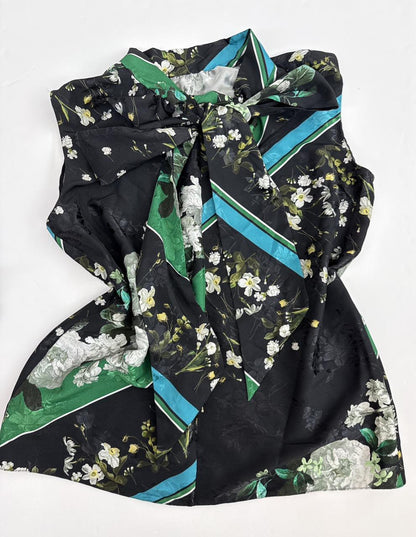BLACK MULTICOLOR FLORAL PRINT TOP AND SKIRT SET 38/36
