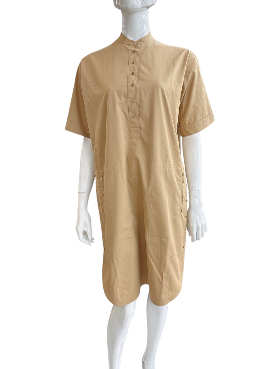 BEIGE STUD AND ZIP DETAIL DRESS 42