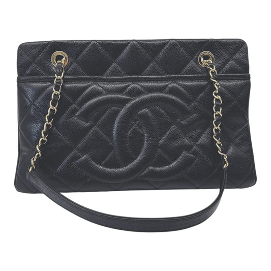 BLACK SOFT CAVIAR LEATHER CC TIMELESS TOTE BAG GHW