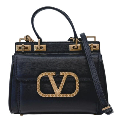 BLACK LEATHER SMALL ROCKSTUD ALCOVE BAG