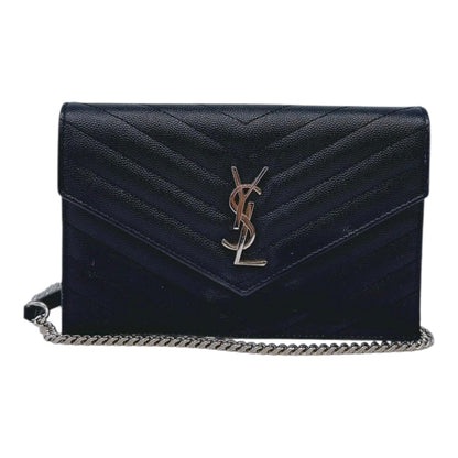 BLACK MATELASSE LEATHER CASSANDRE ENVELOPE CHAIN WALLET