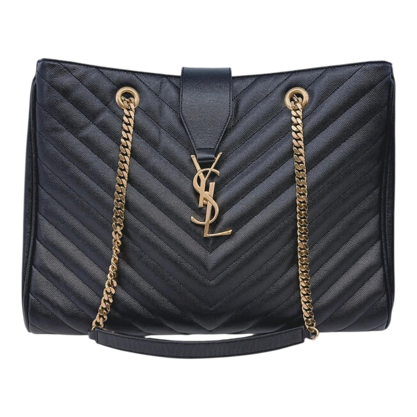 BLACK MATELASSE LEATHER CASSANDRE SHOPPER TOTE