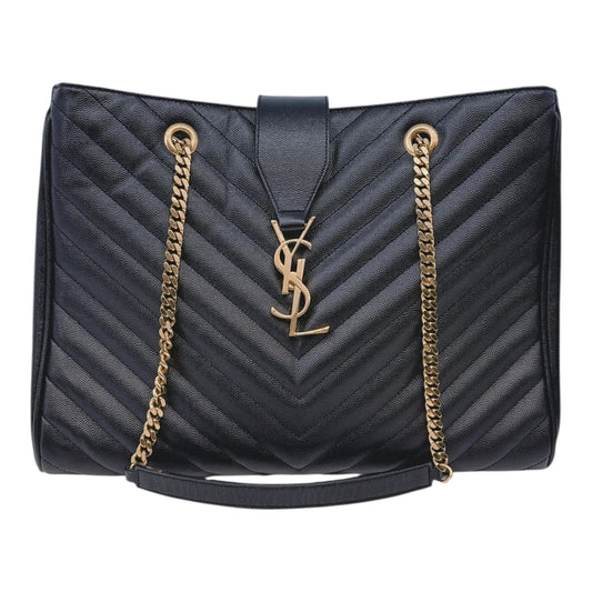 BLACK MATELASSE LEATHER CASSANDRE SHOPPER TOTE