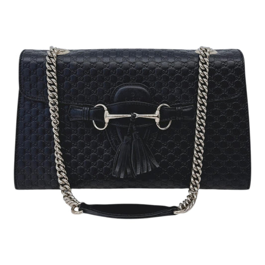 BLACK MICROGUCCISSIMA LEATHER MEDIUM EMILY SHOULDE BAG