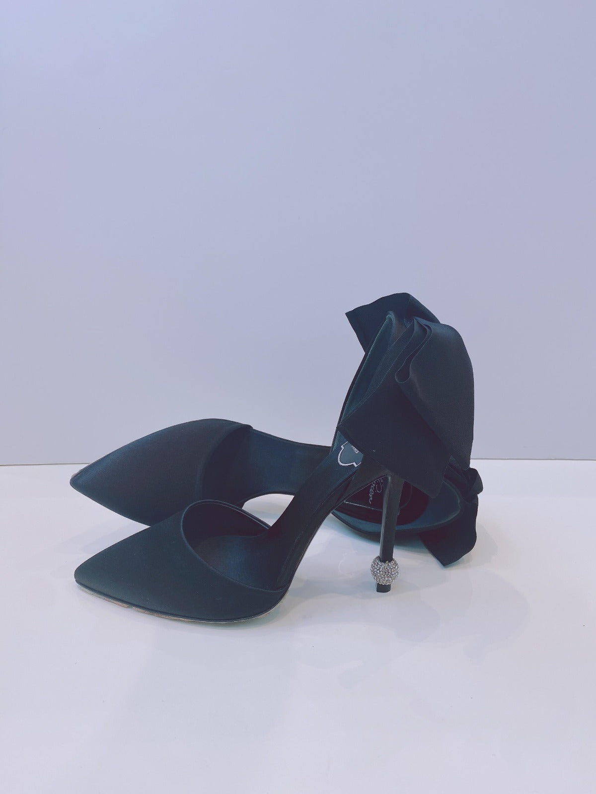 DORSAY PAPILLON BOW AND CRYSTAL-EMBELLISHED SATIN PUMPS 39