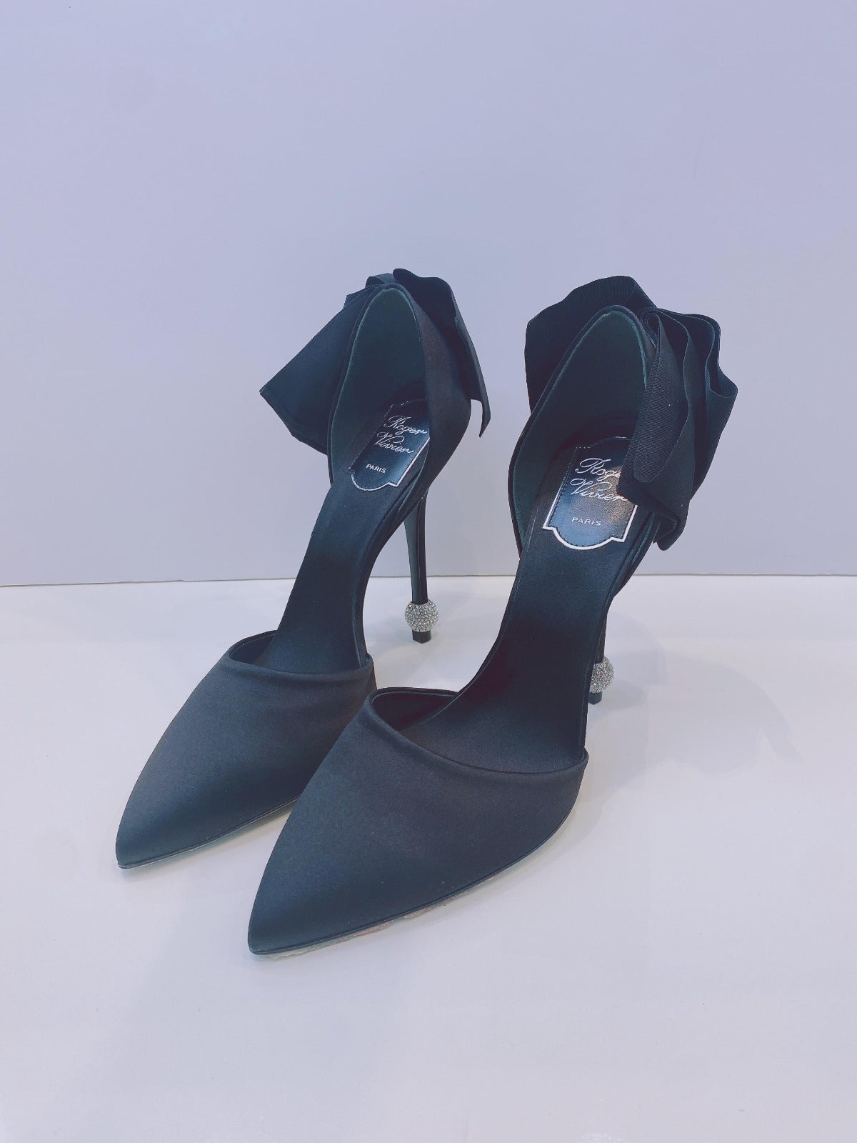 DORSAY PAPILLON BOW AND CRYSTAL-EMBELLISHED SATIN PUMPS 39