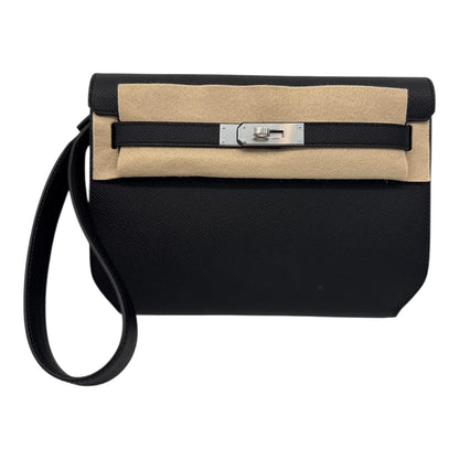 BLACK EPSOM LEATHER KELLY DEPECHES 25 PALLADIUM HARDWARE