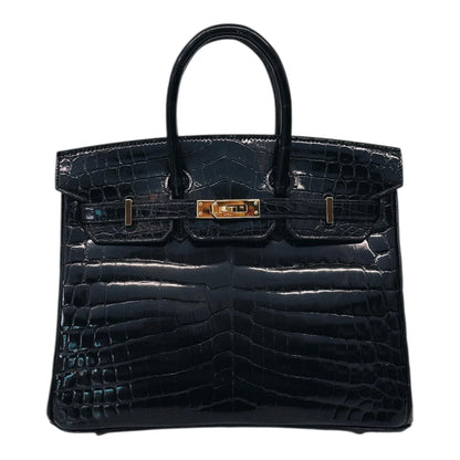BLACK CROCODILE NILOTICUS LISSE BIRKIN 25 GOLD HARDWARE