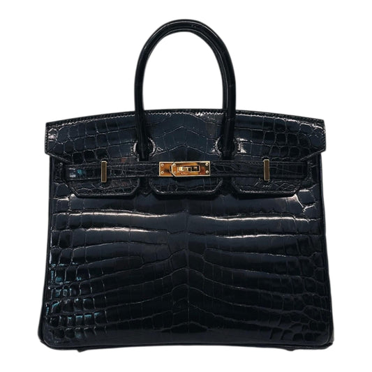 BLACK CROCODILE NILOTICUS LISSE BIRKIN 25 GOLD HARDWARE