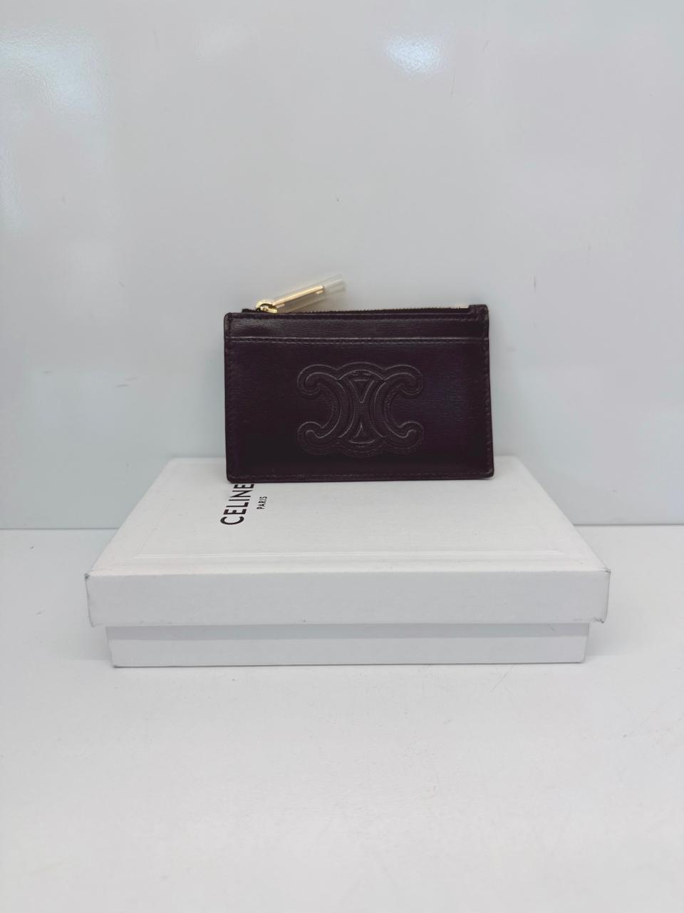 BLACK SHINY CALFSKIN ZIPPED TRIOMPHE CARD HOLDER