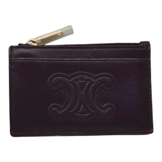 BLACK SHINY CALFSKIN ZIPPED TRIOMPHE CARD HOLDER
