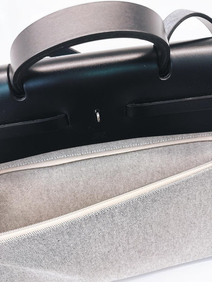 ECRU/BLEU ZELLIGE/NOIR H PLUME CANVAS WITH EBENE HUNTER LEATHER HERBAG ZIP CABINE 50 TRAVEL BAG