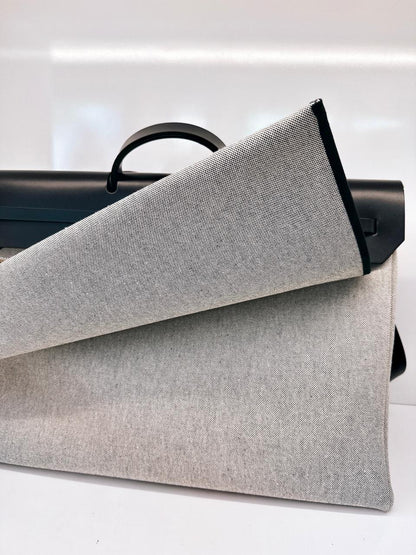 ECRU/BLEU ZELLIGE/NOIR H PLUME CANVAS WITH EBENE HUNTER LEATHER HERBAG ZIP CABINE 50 TRAVEL BAG