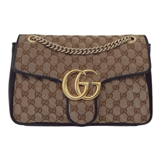 BEIGE BLACK MEDIUM GG MARMONT MATELASSE AND CANVAS SHOULDER BAG