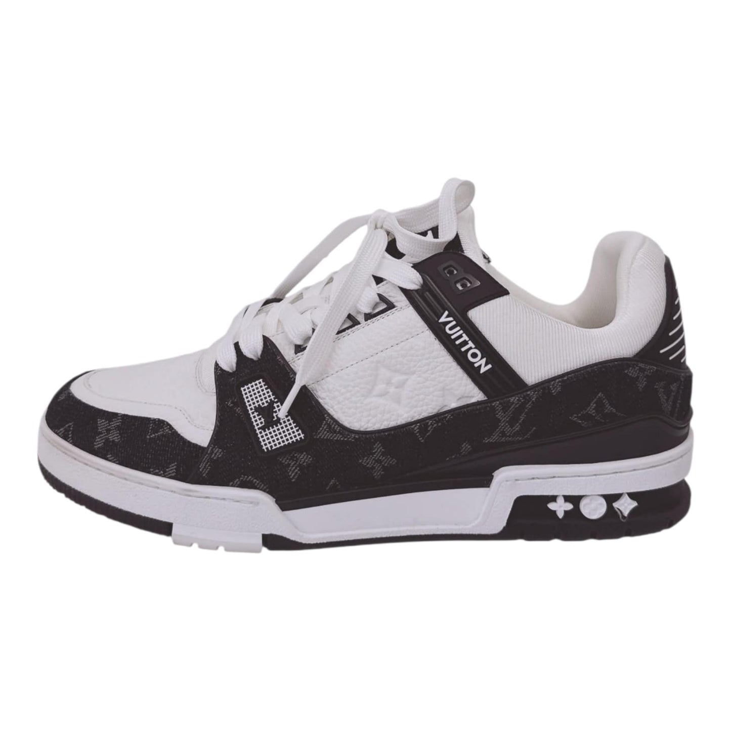 BLACK MONOGRAM DENIM AND MONOGRAM CALF LEATHER LV TRAINERS 43