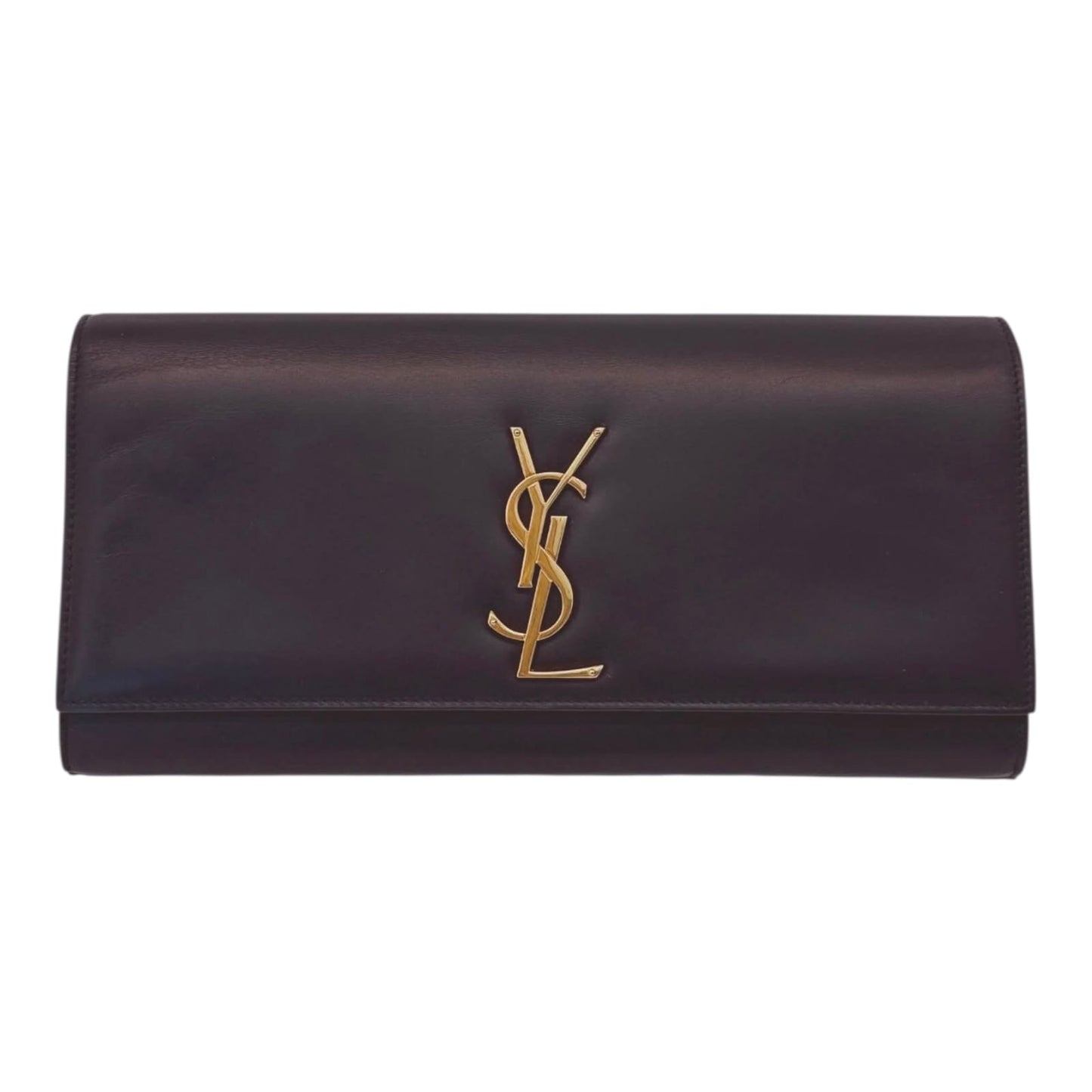 BLACK LEATHER KATE FLAP CLUTCH BAG