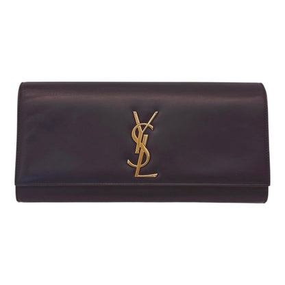 BLACK LEATHER KATE FLAP CLUTCH BAG