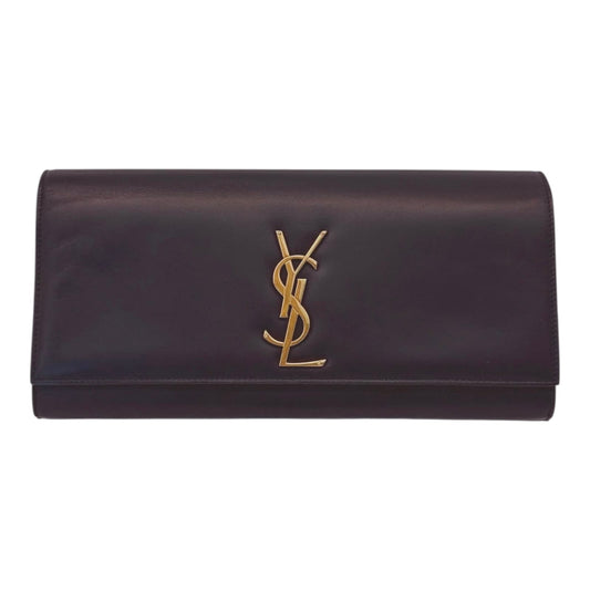BLACK LEATHER KATE FLAP CLUTCH BAG