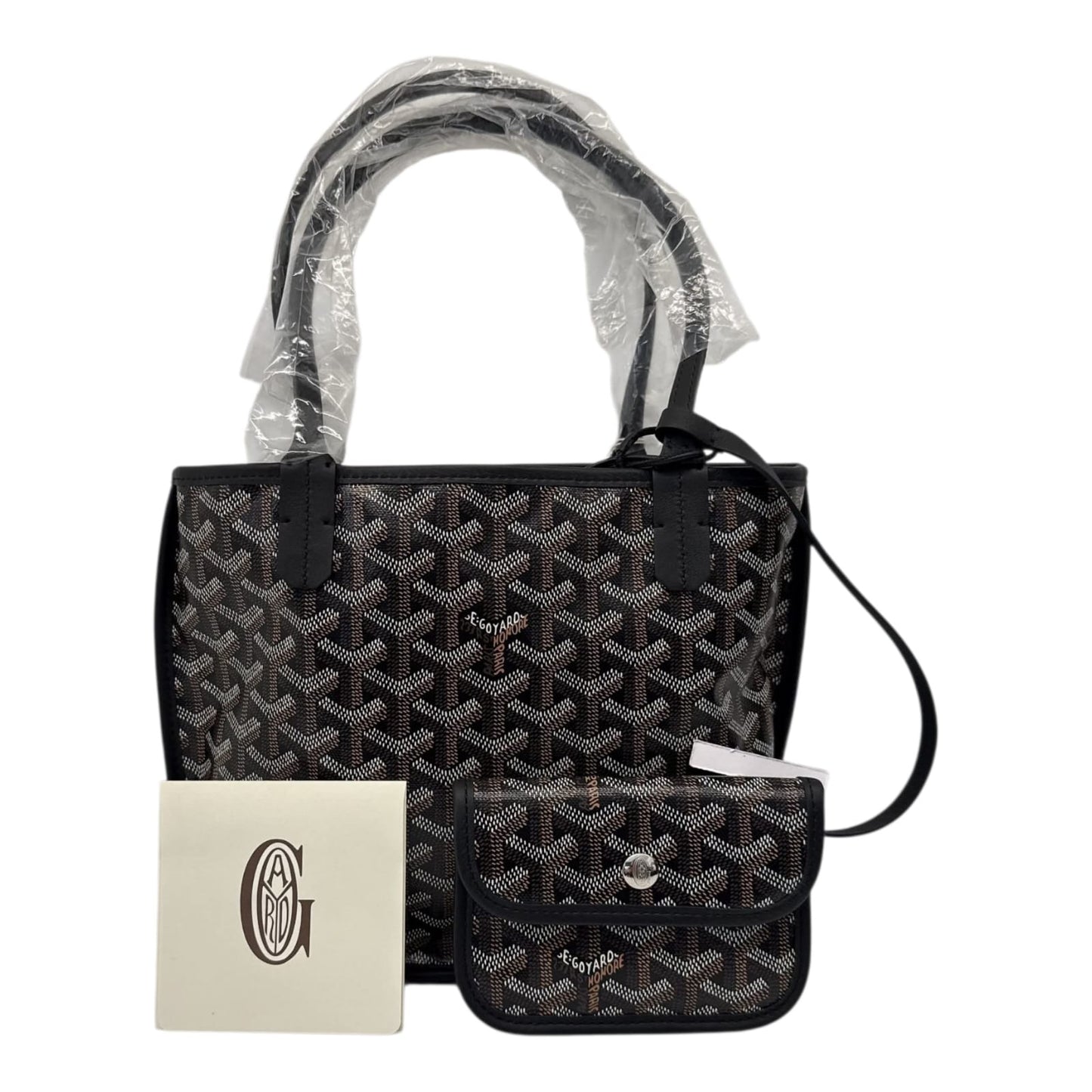 BLACK GOYARDINE CANVAS ANJOU MINI TOTE BAG