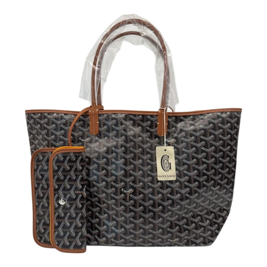 BLACK AND TAN GOYARDINE CANVAS AND CHEVROCHES CALFSKIN SAINT LOUIS PM BAG
