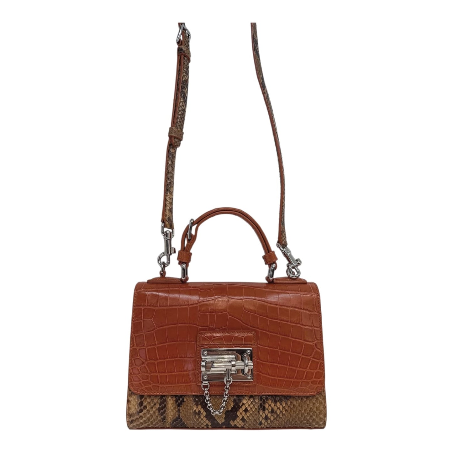 BICOLOR CROCODILE AND SNAKESKIN LEATHER MISS MONICA FLAP BAG