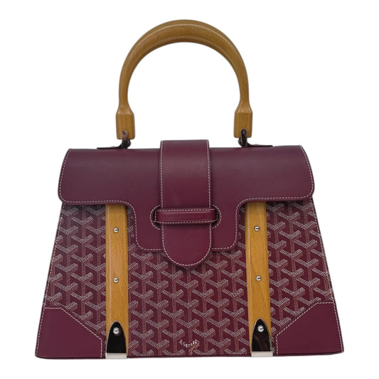 BURGUNDY COATED CANVAS AND LEATHER SAIGON MM TOP HANDLE BAG