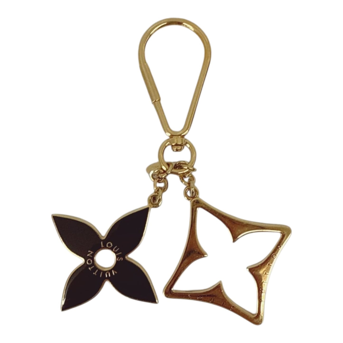 GOLD TONE AND BLACK ENAMEL PUZZLE KEY RING AND BAG CHARM